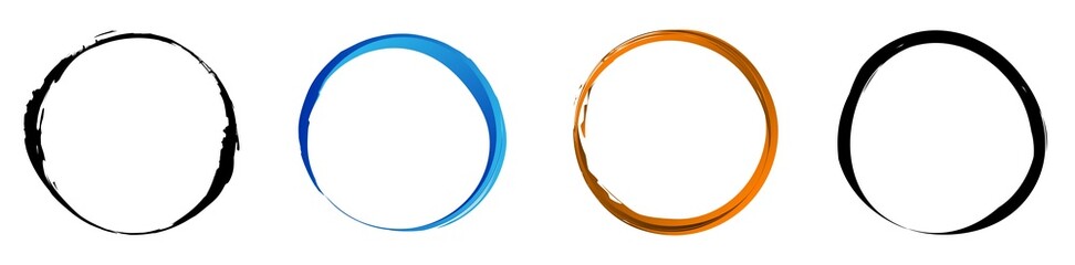 Grungy, grunge, textured circles, rings set. Circular smear, smudge paint effect. Circular paintbrush, brushstroke vector