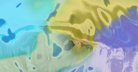 Fototapeta premium Blurry, soft, abstract colorful background. Wet effect on opal glass plate colored with soft colors: pink, green, light blue and orange.