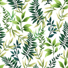 Seamless pattern of leaves. Hand drawing, watercolor. Design wallpaper, fabric and packaging