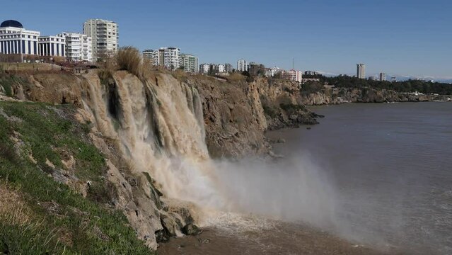 touristic cliff city antalya in mediterranean turkey coastline by the mediterranean sea	