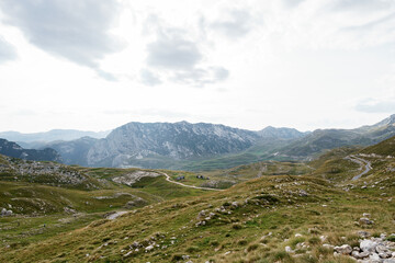 Fototapeta na wymiar Roads in the valley at the Sedlo Pass in Durmitor National Park