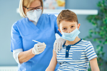 Young kids during vaccination in hospital