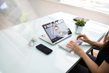 Teacher Hosting Online Class Using Video Conference