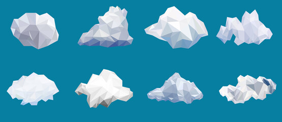 Eight cloud low poly icons vector set , polygon geometric and triangle, can use for gaming icons and banner diamond modern style.