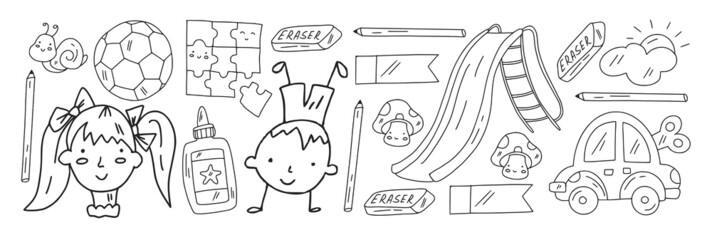 School, preschool, education. Creativity and imagination. Little children online education, e-learning.