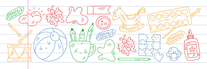 Fototapeta premium School, preschool, education. Creativity and imagination. Little children online education, e-learning.