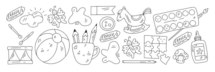 School, preschool, education. Creativity and imagination. Little children online education, e-learning.