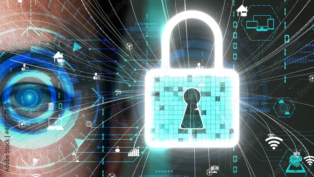 Poster cyber security encryption technology to protect data privacy conceptual . 3d render computer graphic