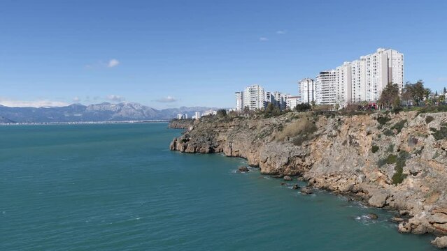 touristic cliff city antalya in mediterranean turkey coastline by the mediterranean sea
