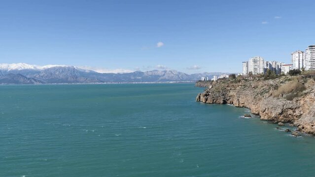 touristic cliff city antalya in mediterranean turkey coastline by the mediterranean sea