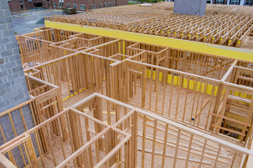 Apartment building wood second floor joist in a new construction site