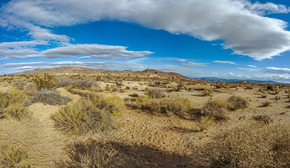 Panoramic image over Southern California desert during daytime
