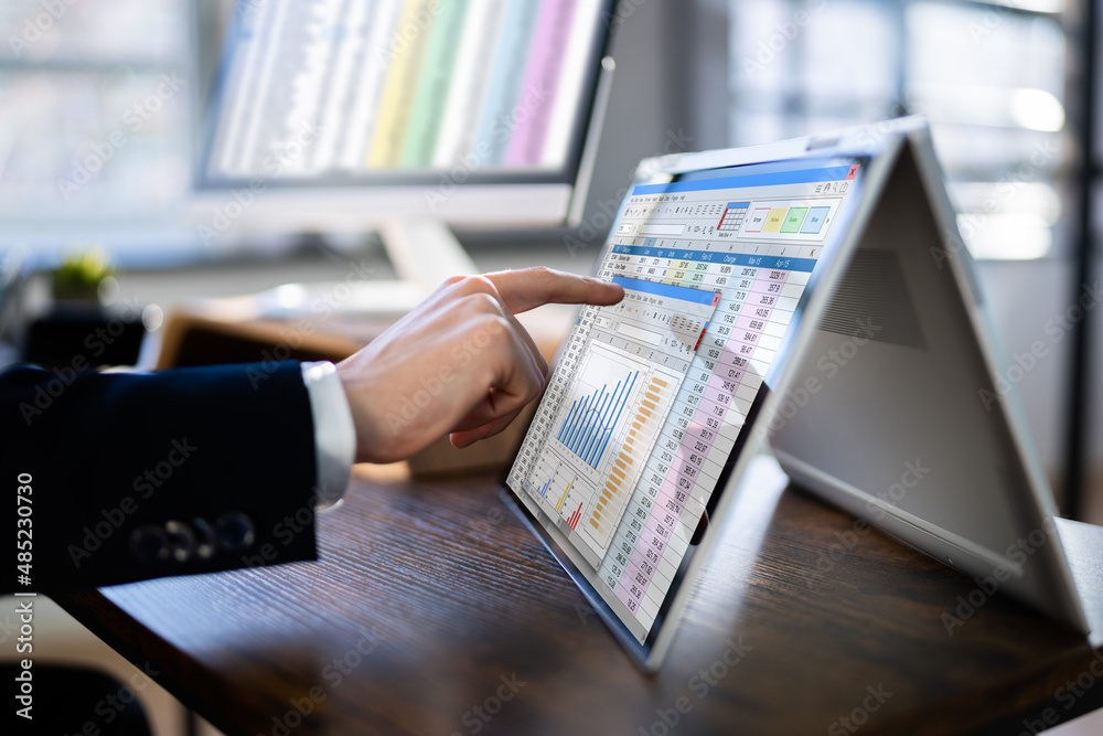 Poster Analyst Working With Spreadsheet Business Data