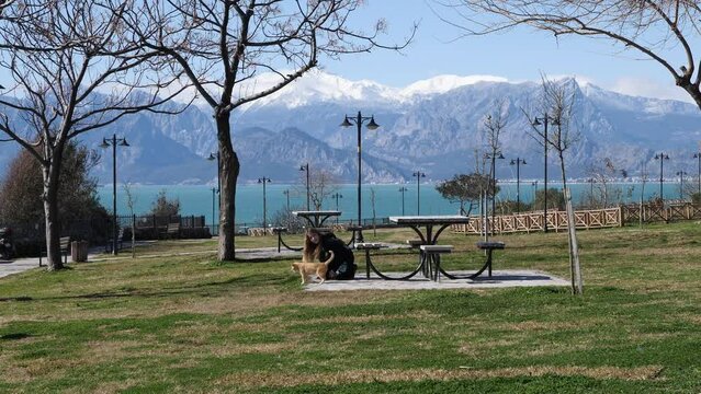 touristic cliff city antalya in mediterranean turkey coastline by the mediterranean sea with mountains	