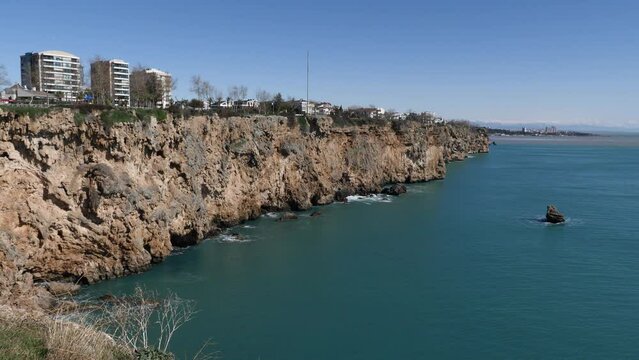 touristic cliff city antalya in mediterranean turkey coastline by the mediterranean sea