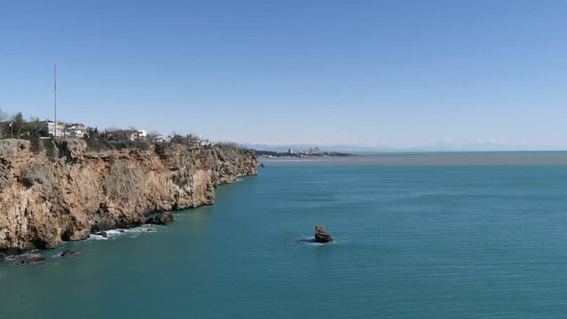 touristic cliff city antalya in mediterranean turkey coastline by the mediterranean sea