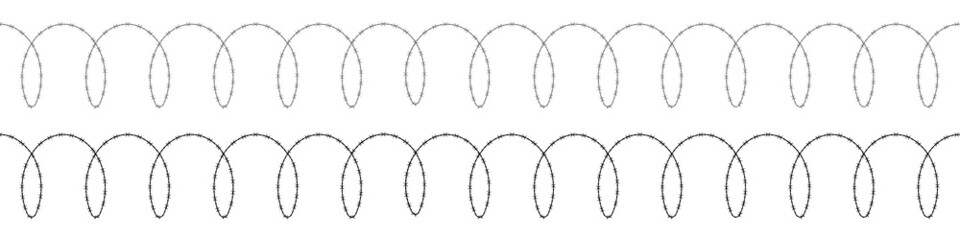 Spiral barbed wire detailed grey and silhouette black. Flat vector illustration isolated on white background.