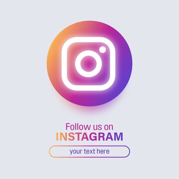 Lombok, Indonesia - Ferbruary 06, 2022: Follow us on instagram social media square banner with 3d glowing logo