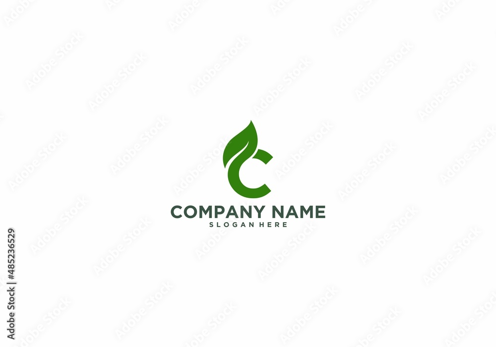 Wall mural letter c logo with leaves reflecting nature