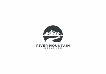 river and mountain logo template vector in white background