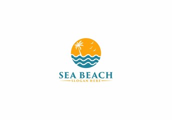 sea beach logo template in white background