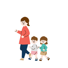 歩くママとこどもたち