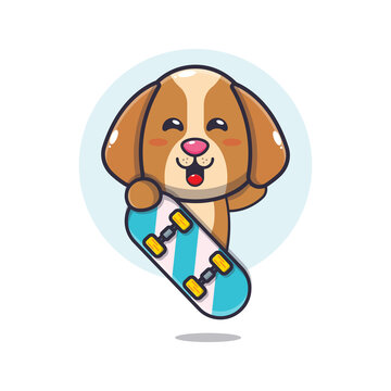 cute dog mascot cartoon character with skateboard
