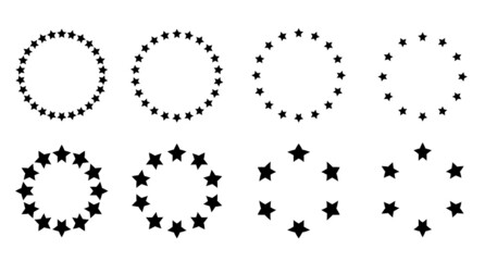 Obraz premium Set 8 Vector Black Circle Frame from star Shape, Isolated on White