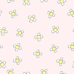 Simple Vector Seamless White and Yellow Flower at Pink Background