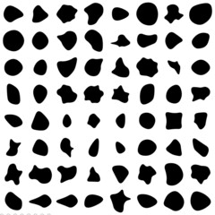 Fototapeta premium Random blotch, inkblot. Organic blob, blot. Speck shape.Splat, fleck graphic. Drop of liquid, fluid. Pebble, stone silhouette.Ink stain, mottle spot irregular shape. Basic, simple rounded, smooth form