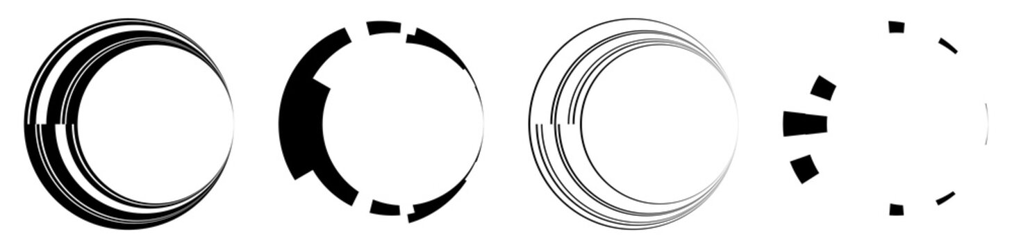 Set of abstract circle graphic. Geometric circle, ring design element. Circular, concentric angular shape icon, symbol
