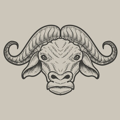 illustration buffalo head with engraving style