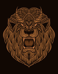 Fototapeta premium illustration lion head engraving style with mask