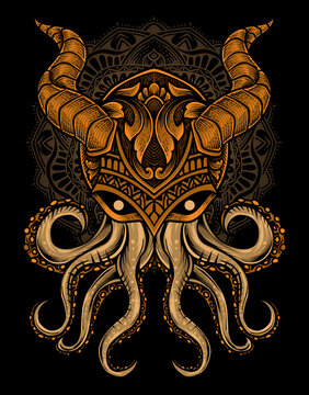 illustration vintage octopus with mask