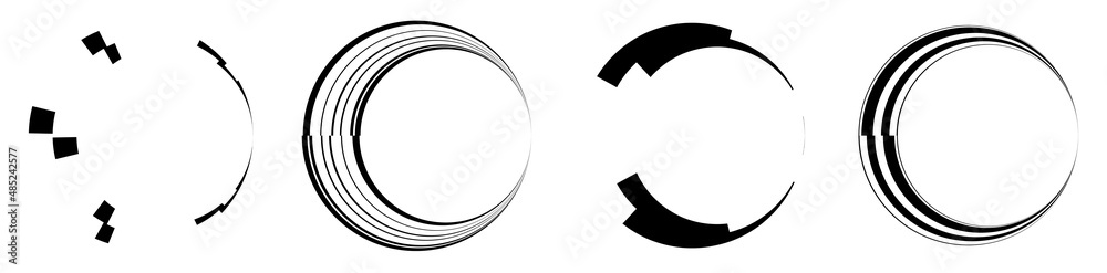 Fototapete Set of abstract circle graphic. Geometric circle, ring design element. Circular, concentric angular shape icon, symbol