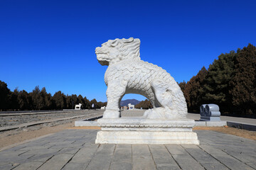 Stone carvings are built in the scenic spot of the eastern Mausoleum of the Qing Dynasty, China