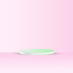 3d podium vector design on pink background. geometric circle shape green podium texture. for product showcases and advertising mockups. modern templates