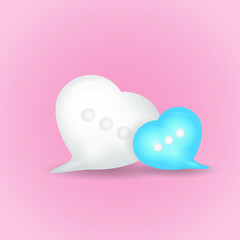 3d blue white love chat bubble on pink background. social media message concept. 3d rendering illustration