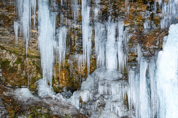 Waterfall of icicle in the forest