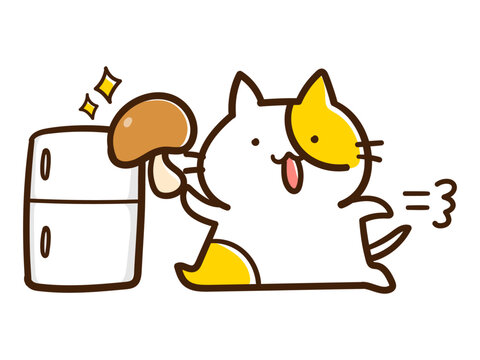 きのこを冷蔵庫に入れようとするかわいいねこの手書き風イラスト Stock Vector Adobe Stock きのこを冷蔵庫に入れようとするかわいいねこの手書き風イラスト Stock Vector Adobe Stock