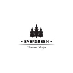 Evergreen logo vintage illustration design, pine trees logo