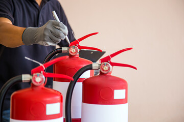 Fire extinguisher tank have engineer inspection checking pressure gauge level for protection and...