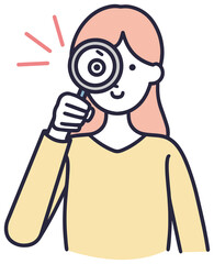 虫眼鏡で見る女性　発見　シンプルイラスト