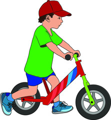 Color image of a little boy riding a bicycle vector illustration