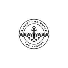 Emblem Line Art of Anchor Ship Logo Vector Design Illustration, Concept of Pirates and Coastguard Maritime