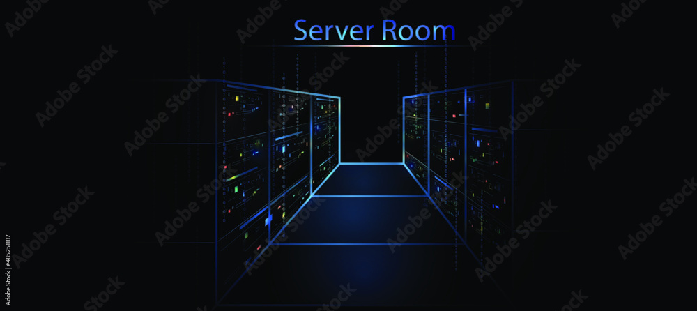 Wall mural technology background and bit hacker network and vector picture, binary, assembly, matrix and server