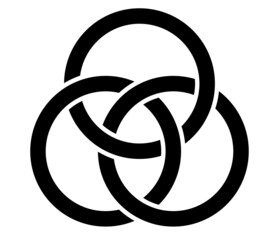 Interlace, interconnected, intersecting circles, rings abstract symbolic shape, icon