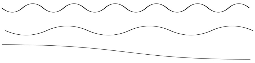 Wavy, waving, wave lines. Curvy, curved, flowing billowy and undulate line divider element set - obrazy, fototapety, plakaty