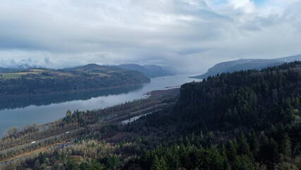 Columbia River Gorge landscape views from the air, Oregon