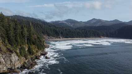 Aerial views of Cape Falcon, Oswald West State Park, on the scenic and rugged Oregon Coast